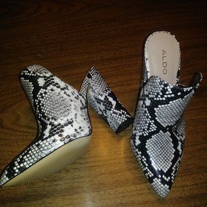 Aldo snakeskin mules